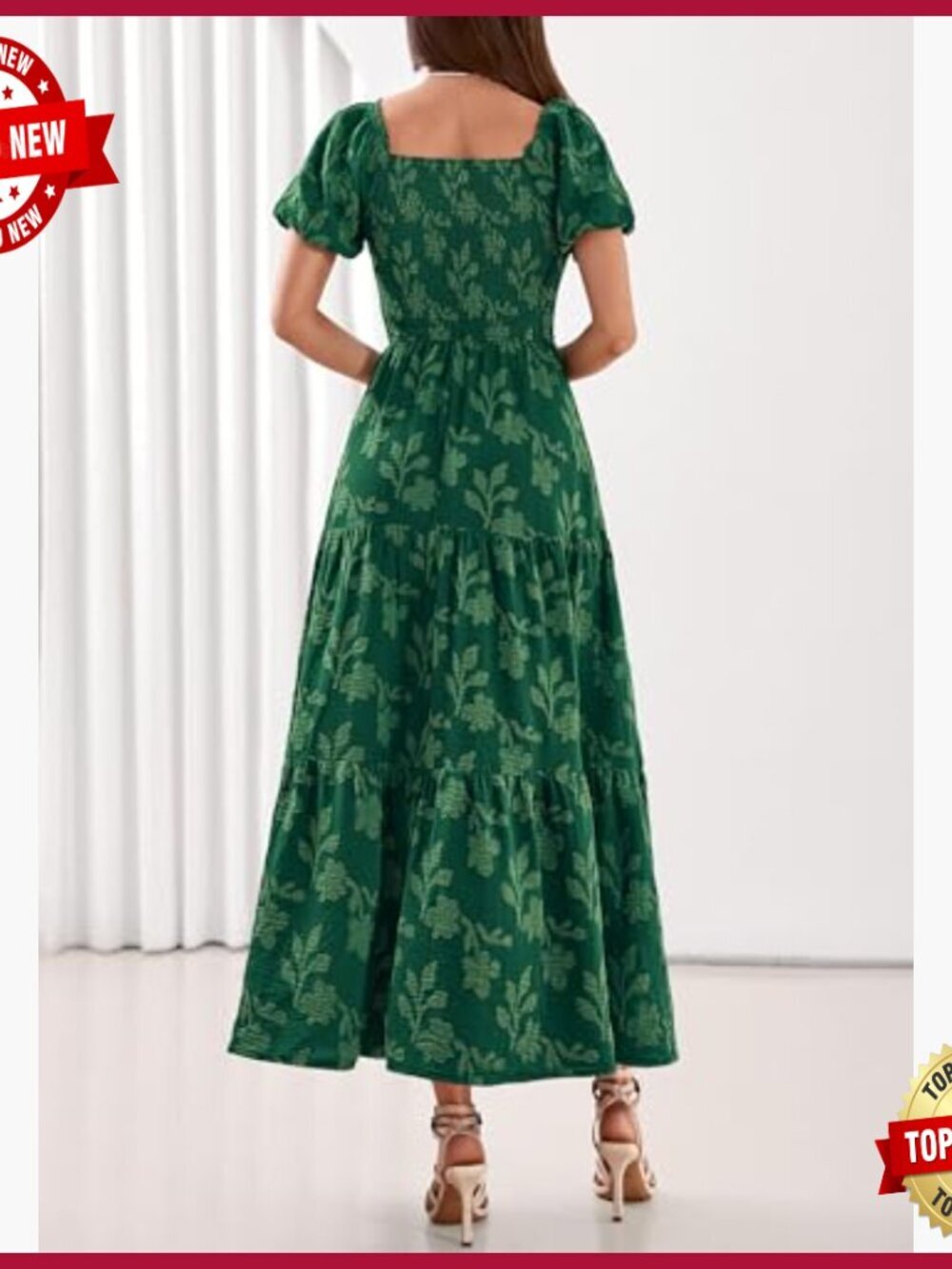 Summer Maxi Dress Floral Square Neck Smocked Bodice Pockets Boho - Picture 4 of 7